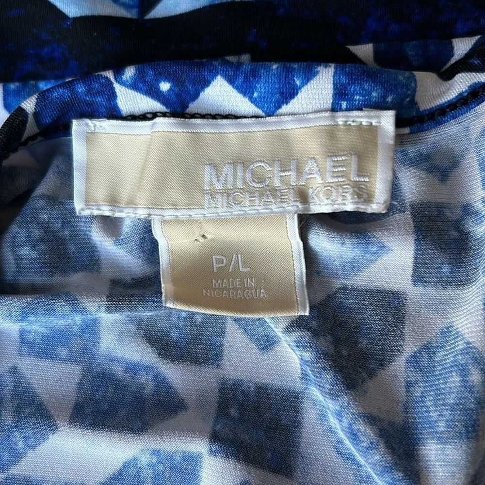 Michael Kors Petite Geometric Long Sleeve Sheath blue white black LP